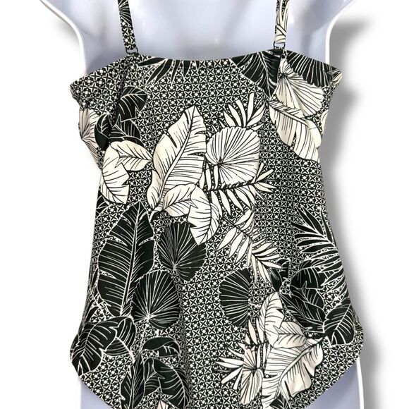 Kona Sol Swimsuit Womens Large Green White Tropical Leaf Print One-Piece - Picture 7 of 9